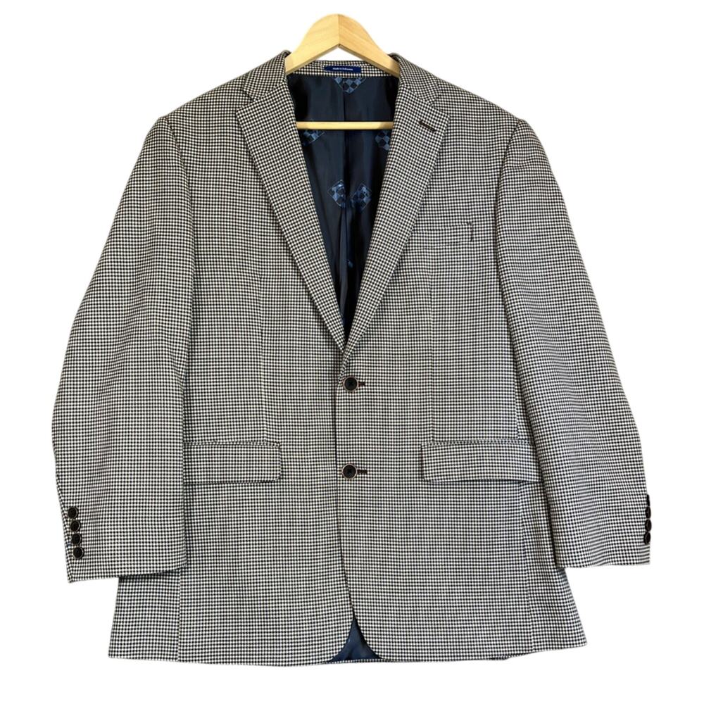 Vince Camuto Sport Coat Mens 40R Modern Wool Blend Blazer Brown Blue Houndstooth